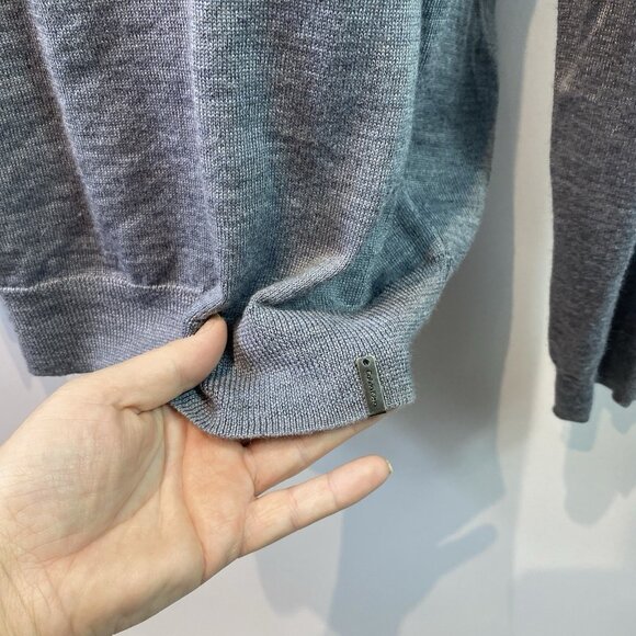 Calvin Klein Mens Sweater 1/4 Zip Gray Mock Neck Pullover Merino Wool Blend Sz L - Picture 2 of 9